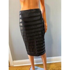 The Limited Sequin Pencil Skirt NWT Black Striped High Waist Knee Length Size 4.